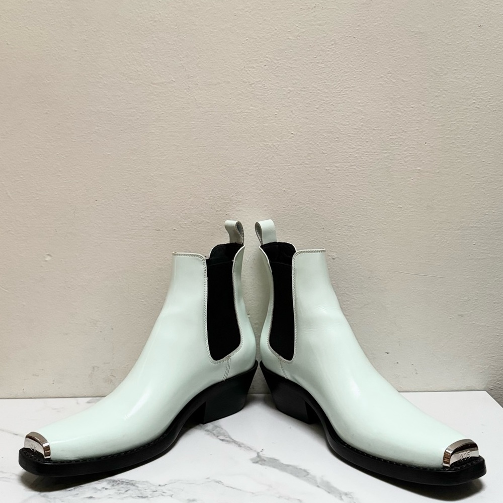CALVIN KLEIN 205W39NYC Claire Glossy Leather Chelsea Boots In Green - Picture 5 of 16